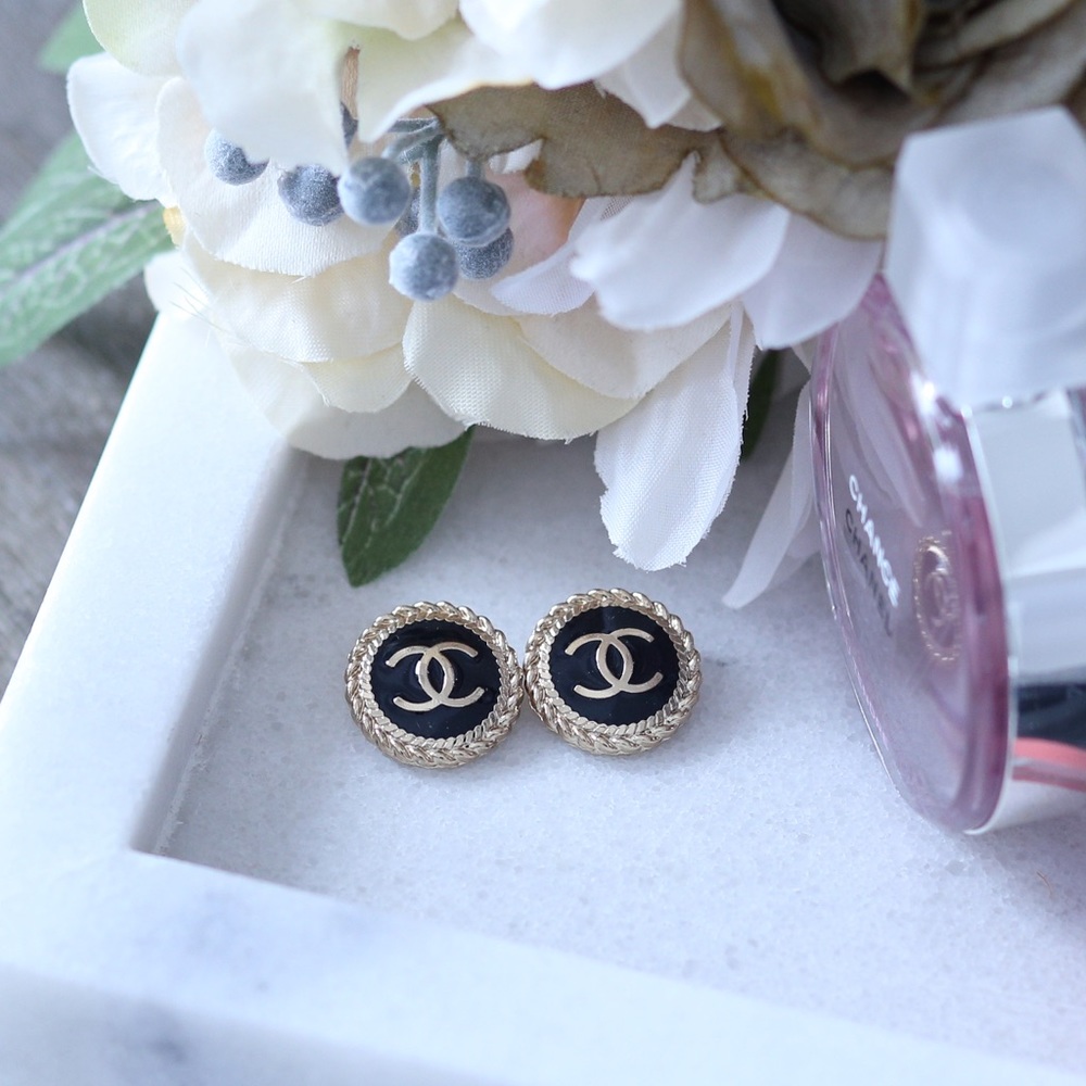 Authentic Chanel button stud earrings